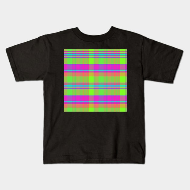 Neon Aesthetic Iona 2 Hand Drawn Textured Plaid Pattern Kids T-Shirt by GenAumonier